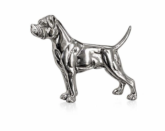 925 Sterling Silver Boxer Dog Brooch Pin Vintage Style Dog Lover Jewellery, Animal Lapel Pin