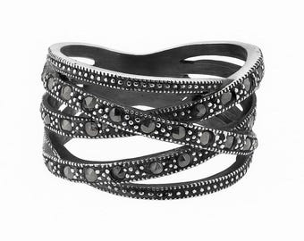 Ring i vintagestil i 925 sterlingsilver med markasitdetaljer i art déco-stil