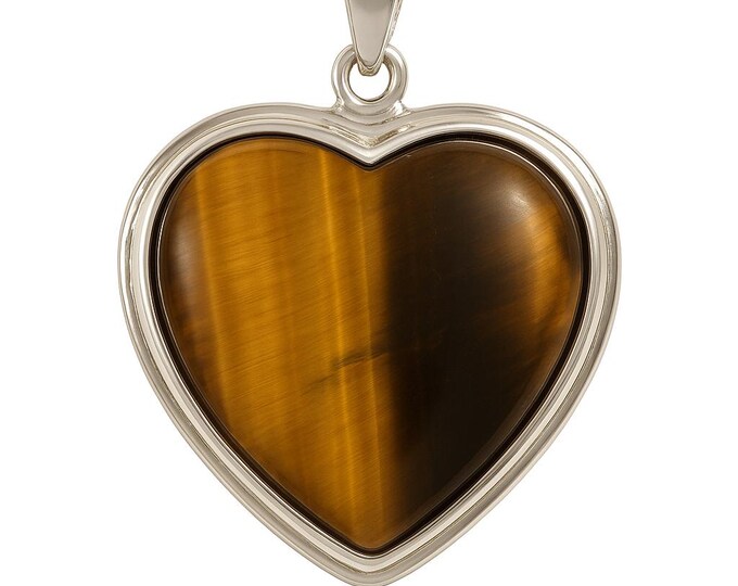 Heart Shaped Tiger’s Eye Pendant Necklace Genuine Gemstone in 925 Sterling Silver, Healing Crystal Jewelry, Gift for Her