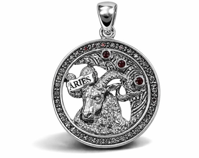 Astrology Horoscope Aries Zodiac Sign Pendant 925 Sterling Silver Gift