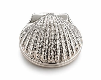 Sterling Silver Shell Pill Box Vintage Style Seashell Keepsake, Collectible Trinket or Jewelry Holder