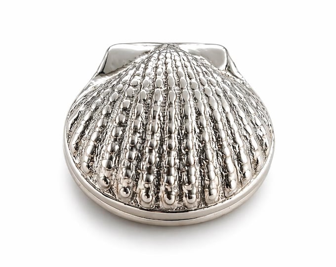 Sterling Silver Shell Pill Box Vintage Style Seashell Keepsake, Collectible Trinket or Jewelry Holder