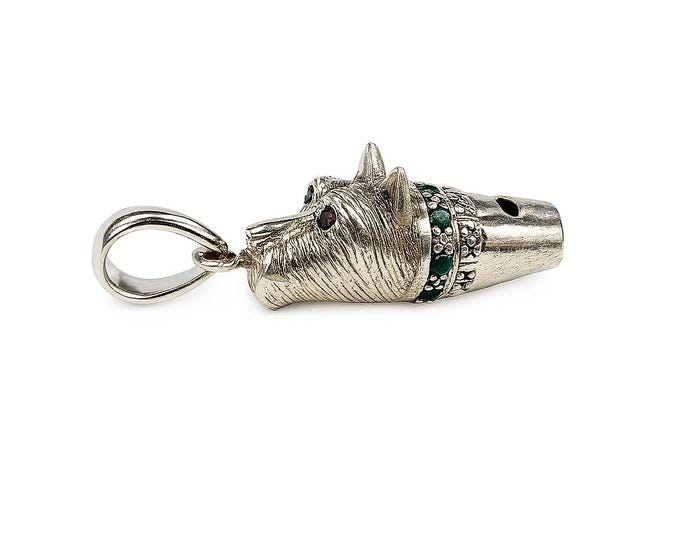Emerald & Ruby Sterling Silver Scottie Dog Whistle Pendant