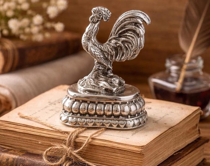 Vintage Style Sterling Silver Rooster Paperweight Antique Reproduction Cockerel Desk Ornament Farmhouse Office Decor Gift