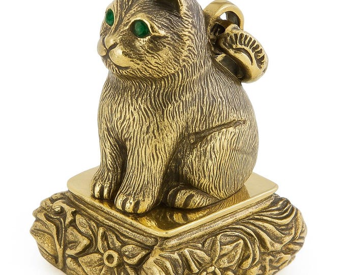 Pinchbeck Victorian Cat Pendant Seal, Antique Style Wax Seal