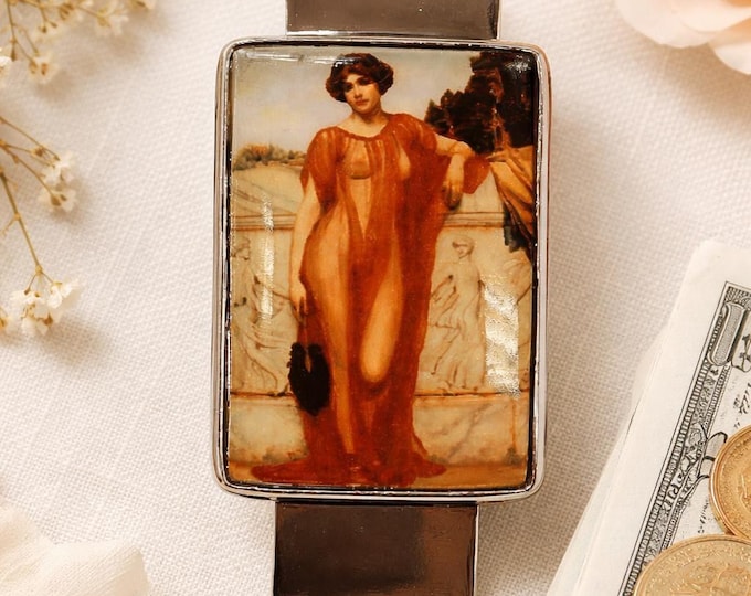 Antique Style Enamel Lady Money Clip 925 Sterling Silver Gift