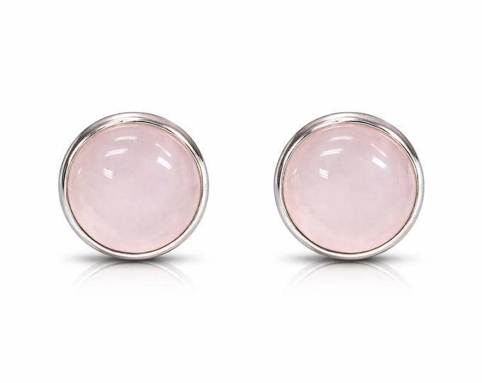 Rose Quartz Round Stud 925 Sterling Silver Earrings