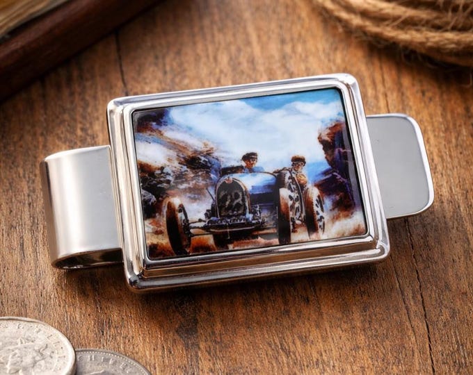 Vintage Style Racing Car Money Clip 925 Sterling Silver Gentleman’s Wallet Clip Classic Car Gift for Him
