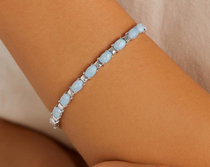 925 Sterling Silver Gilson Opal Tennis Bracelet Elegant Opal Jewelry Gift for Women