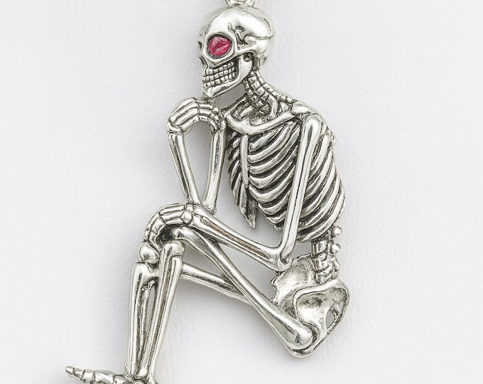 Skeleton Pendant Ruby Eyes 925 Sterling Silver Hallmarked