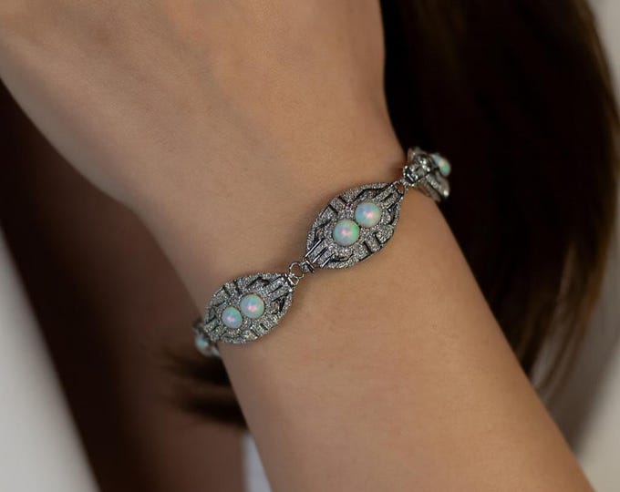 925 Sterling Silver Gilson Opal Bracelet Elegant Opal Jewelry Gift for Women
