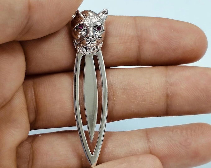 Antique Style Cat Ruby Eye Bookmark 925 Sterling Silver Book Lover Gift Graduation Gift Animal Lover Gift