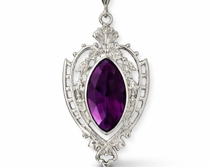 925 Sterling Silver Amethyst Pendant Necklace, February Birthstone
