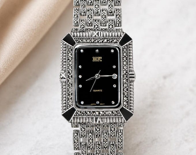 Vintage Marcasite Sterling Silver Bracelet Watch, Elegant Women’s Dress Watch