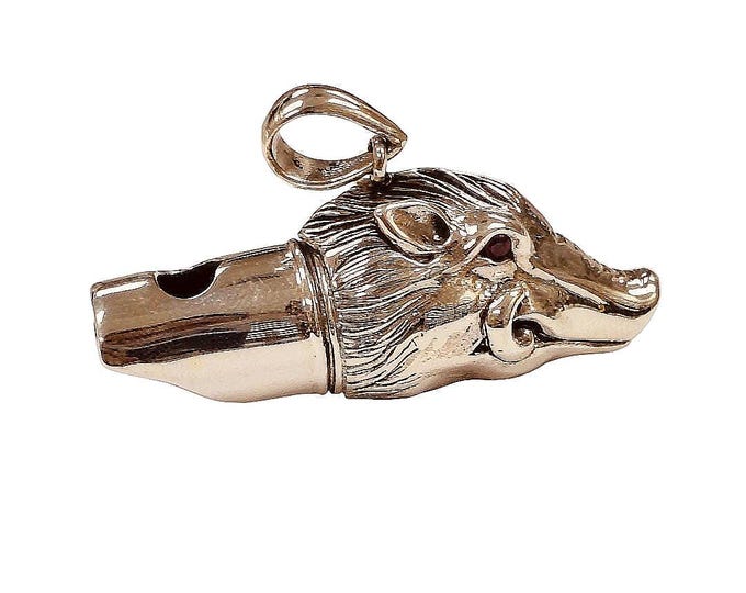 Sterling Silver Boar Whistle Pendant, Ruby Eye, Animal Lover Gift