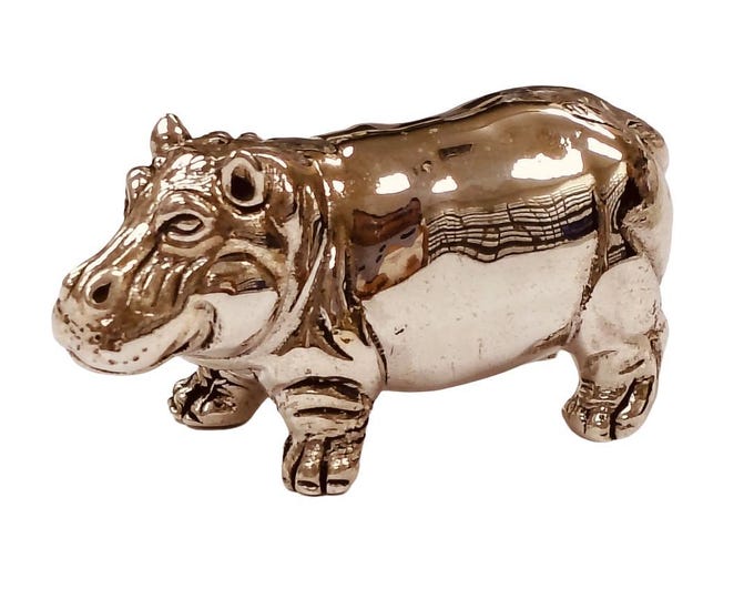 Antique Inspired Collectable Hippo Hippopotamus Figurine 925 Sterling Silver