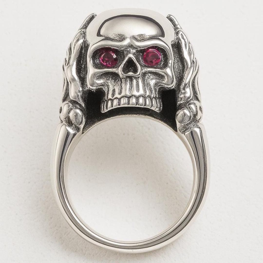 Skull Skeleton Ruby Eyes Ring 925 Sterling Silver Hallmarked - Etsy