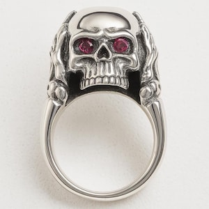 Skull Skeleton Ruby Eyes Ring 925 Sterling Silver Hallmarked