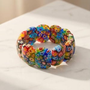 Pulsera elástica de cristal Millefiori, joyería veneciana floral