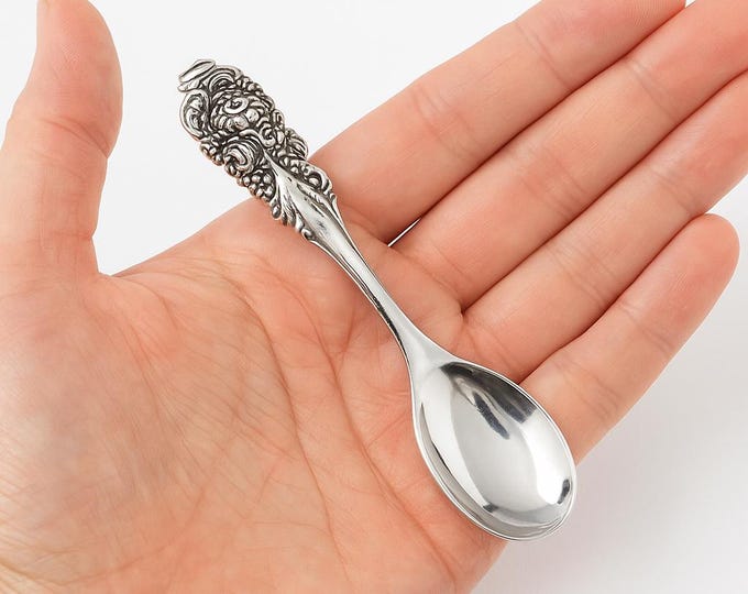 Antique Style 925 Sterling Silver Tea Spoon Ornate Floral Handle, Vintage Keepsake Gift, Collectible Silverware