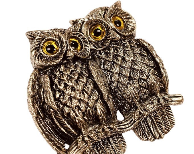 Antique Inspired Collectable Two Owl Brooch 925 Sterling Silver