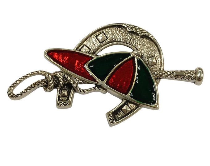 Antique Inspired Horse Shoe and Cap Brooch 925 Sterling Silver