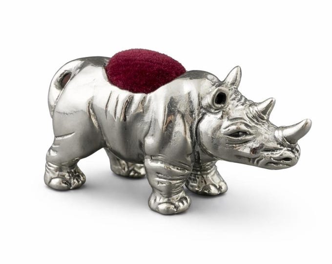 Antique Inspired Collectable Rhino Rhinoceros Pin Cushion 925 Sterling Silver