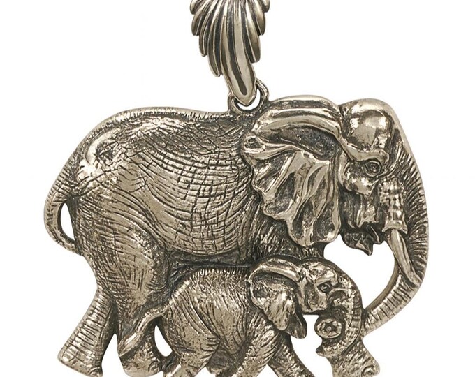 Antique Style Elephant Mother and Baby Collectable Pendant 925 Sterling Silver