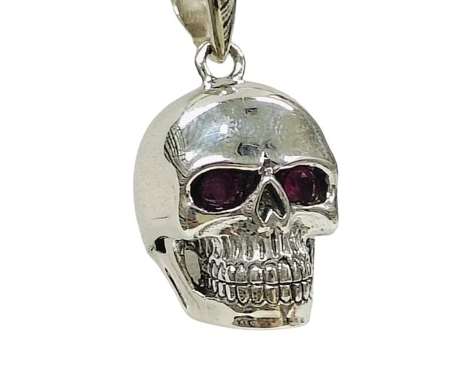Skull Pendant Ruby Eyes 925 Sterling Silver Hallmarked