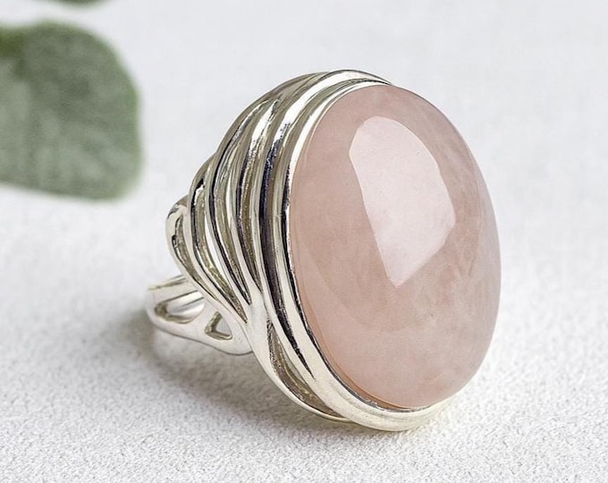 Rose Quartz Statement Ring 925 Sterling Silver Hallmarked