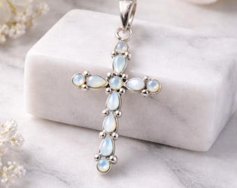Victorian Mother of Pearl 925 Sterling Silver Cross Pendant