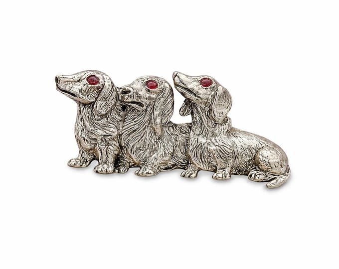 Antique Style Three Dachshund Dogs Collectable Brooch 925 Sterling Silver