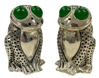 Antique Style Frog Salt and Pepper Shakers 925 Sterling Silver Plate