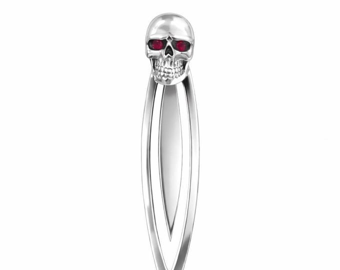 Skull Ruby Eyes Bookmark, 925 Sterling Silver Book Lover Gift