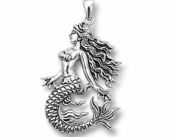 Victorian Mermaid Pendant, 925 Silver Plate Art Nouveau Pendant