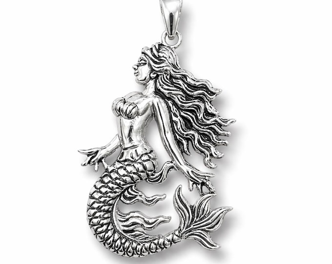 Victorian Mermaid Pendant, 925 Silver Plate Art Nouveau Pendant