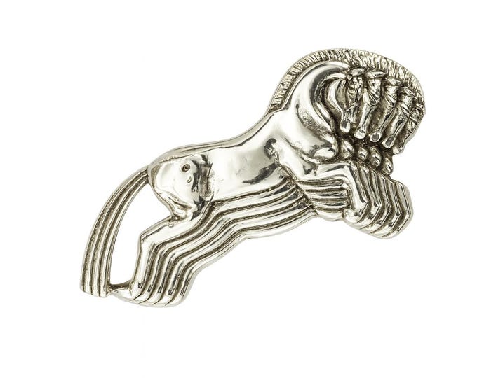 Art Deco Inspired Galloping Horses Brooch 925 Sterling Silver