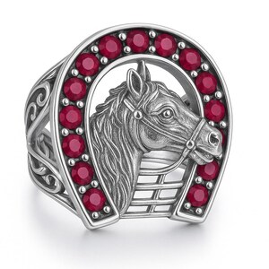 Anillo de herradura con esmeralda y rubí de inspiración antigua en plata de ley 925