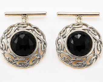 Vintage Style Faceted Onyx Cufflinks 925 Sterling Silver Filigree Design Men’s Jewelry Gift for Him Groom Wedding Accessory