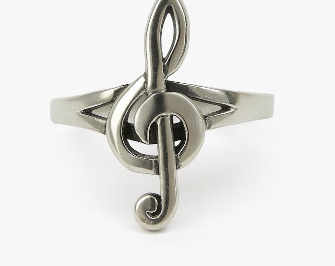 925 Sterling Silver Treble Clef Ring Music Note Band, Gift for Musicians, Music Lover Jewelry