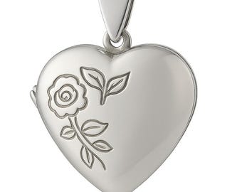 925 Sterling Silver Floral Heart Locket Pendant Keepsake Necklace Gift for Her