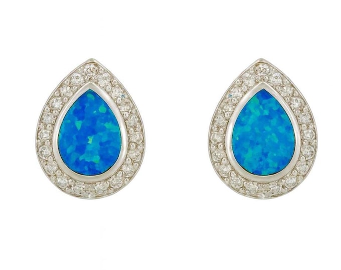 Gilson Opal and CZ Teardrop Stud 925 Sterling Silver Earrings
