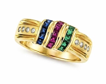 Vintage Multi-Gemstone and Diamond Ring 18k Yellow Gold