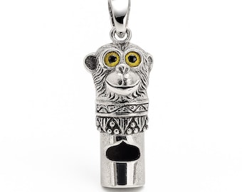 Antique Style Monkey Dog Whistle Pendant 925 Sterling Silver Animal Lover Gift