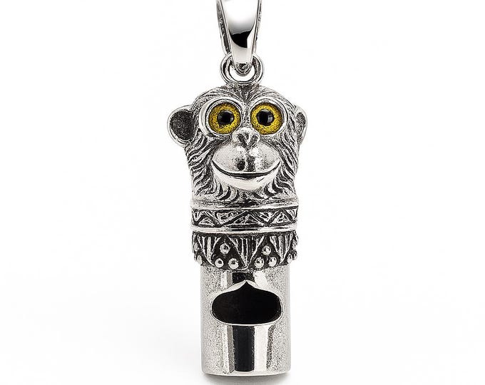 Antique Style Monkey Dog Whistle Pendant 925 Sterling Silver Animal Lover Gift
