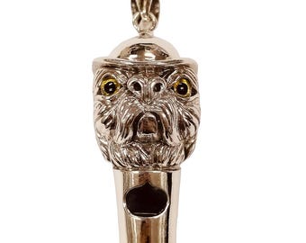Antique Style Bulldog Dog Glass Eye Whistle Pendant 925 Sterling Silver Dog Lover Gift