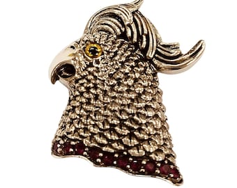 Antique Inspired Ruby Bird Brooch Pendant Collectable 925 Sterling Silver