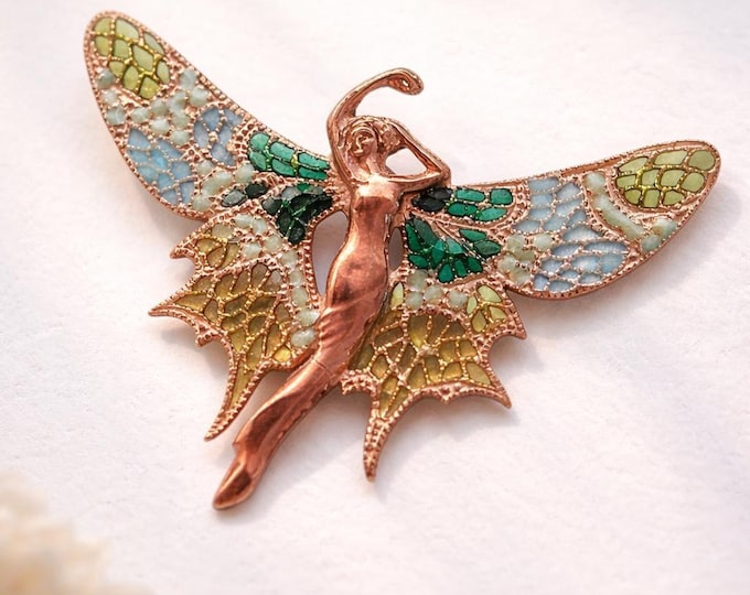 Pinchbeck Fairy Pendant Necklace Art Nouveau Winged Goddess, Antique Inspired Jewelry