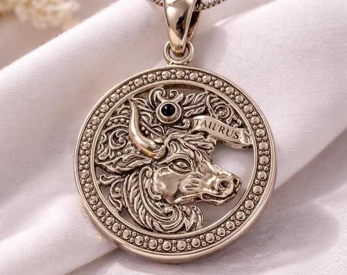 Astrology Horoscope Taurus Zodiac Sign Pendant 925 Sterling Silver Gift