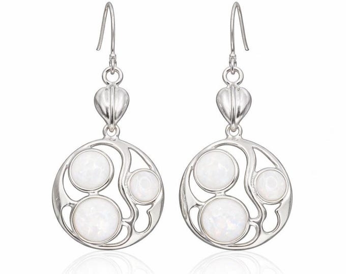 Art Nouveau Sterling Silver Opal Earrings – Triple Dangle Design